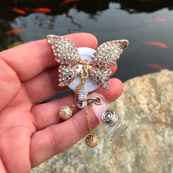 Austrian Crystal Swan & Butterfly Badge Holder - Picture 6 of 15